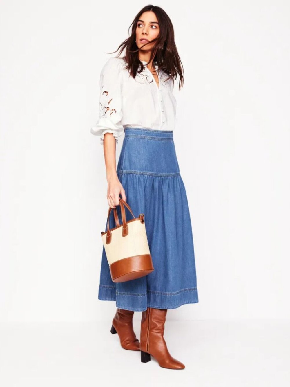 Boden Denim Yoke Midi Skirt